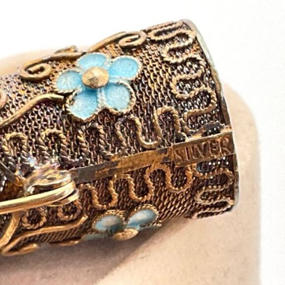 Set Of 2 Antique Chinese Silver Fingernail Guards Pins. Turquoise Coral Stones - Picture 3 of 5